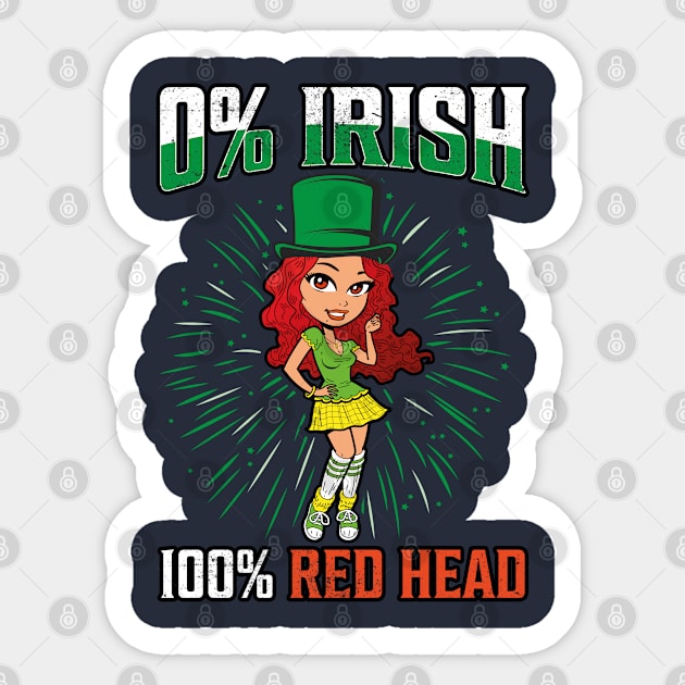 0% Irish 100&% Red Head Sticker by BE MY GUEST MARKETING LLC